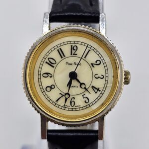 VTG Pierre Nicol Women Watch 24MM Cream Dial New Black Leather Bands New Battery